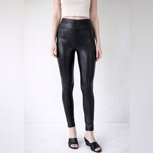 Spanx Black Faux Leather Leggings XS High Rise Shaping